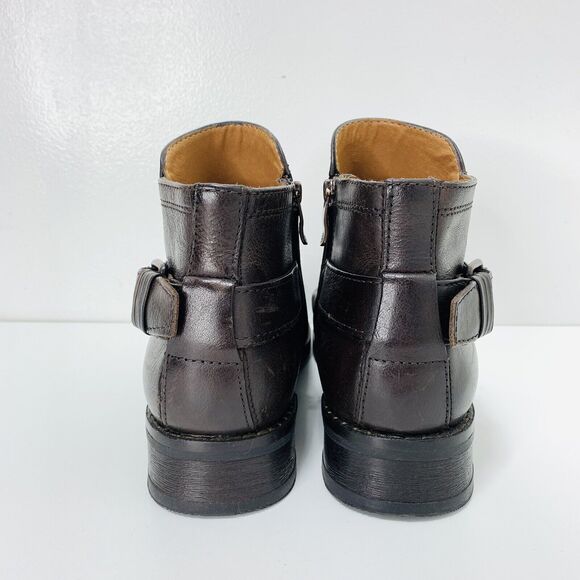 BUSSOLA Brown Leather Booties Sz 38 Boots Buckle Heel Slouch Cowboy Moto Nice! - Picture 4 of 8